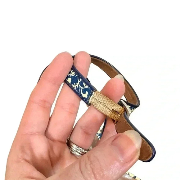 Tabitha Simmons Calla Blue & Ecru Floral Printed Leather Platform Heels Sandals - Picture 9 of 12